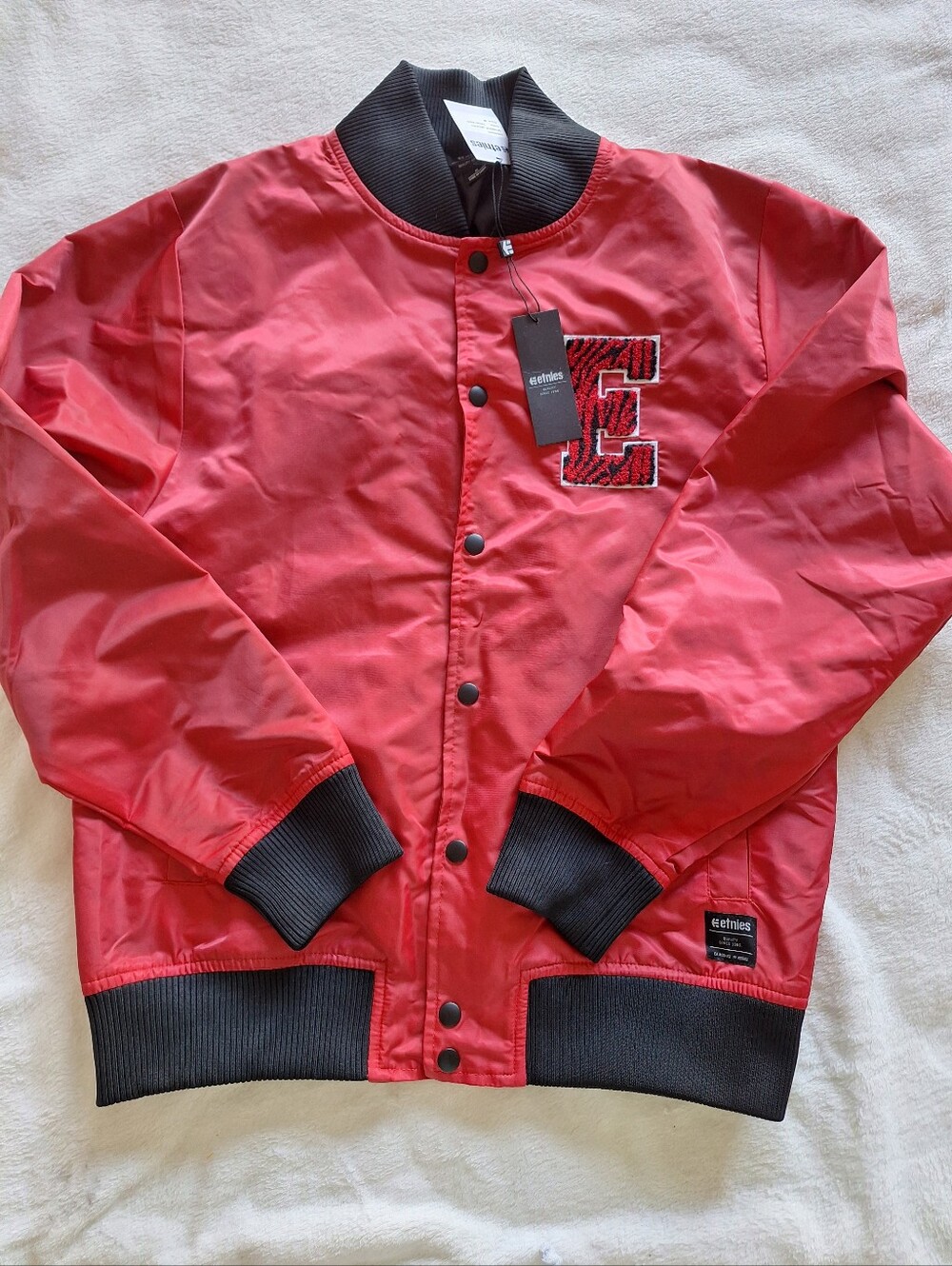 NWT Etnies Skateboarding Men's Varsity Bomber Jacket Red / Black Size M